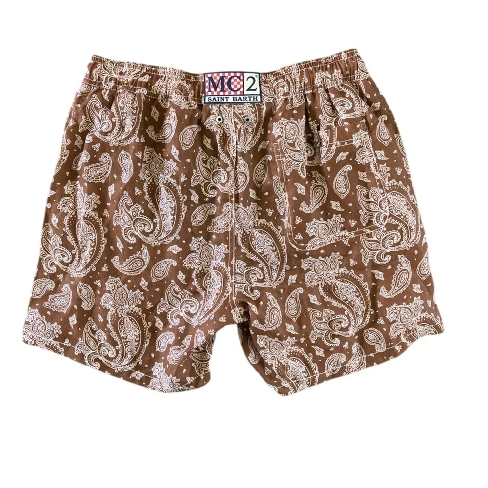 MC2 Saint Barth Men's Linen Swim Shorts With Paisley Print NWOT